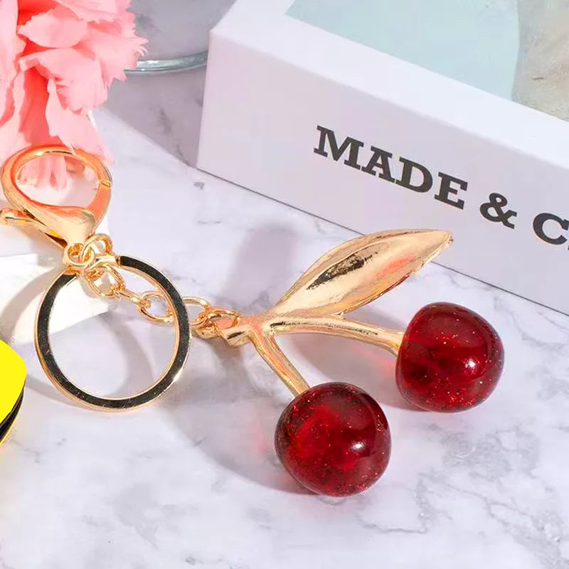 Fashion Cherry Key Chain Cute Resin Red Cherry Backpack Pendant for Women Backpack Decorative Accessories