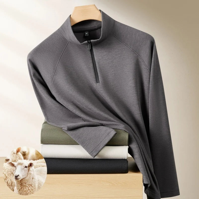Men's Long-sleeve T-shirt, 2.5% Wool Blend Fabric, Soft and Warm, Ideal for Jogging, Running, and Smart Casual Wear