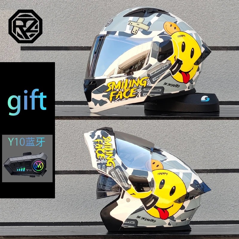 Modular flip motorcycle helmet with Bluetooth earphones, dual lens full helmet ORZ-103