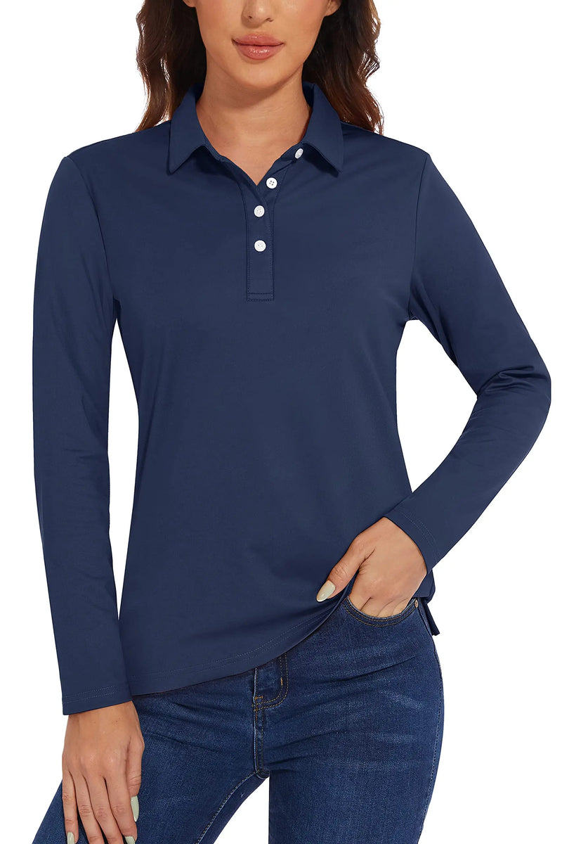 TACVASEN UPF 50+ Polo Shirts Womens Long Sleeve Shirts UV Protection Performance Polos Golf Tennis Working Shirts Pullover Top