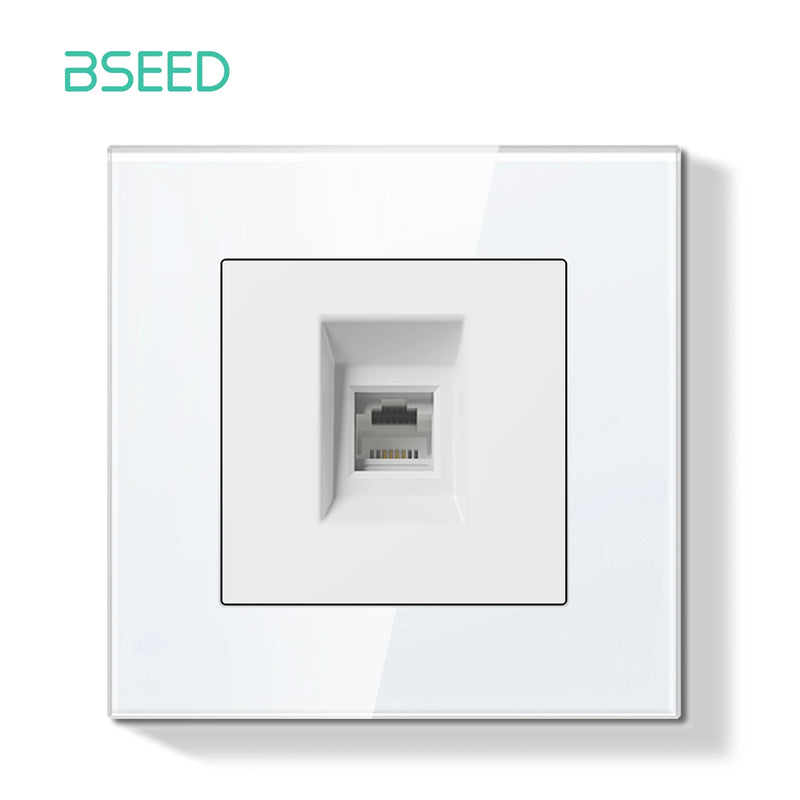 BSEED E Series Mechanical Button Switch 1/2Gang Light Switch Wall EU Socket ST TV Socket Glass Panel Switch With LED Indicator