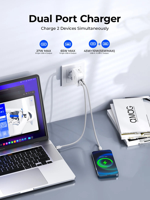ORICO 65W GaN Charger Fast Charging USB PD Charger Cell Phone Charger Fast Charging Charger Type C for iphone 15/14