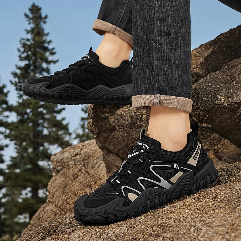 Men's mesh breathable casual hiking shoes four seasons light soft-sole comfort outdoor walking shoes fashion sports running shoe