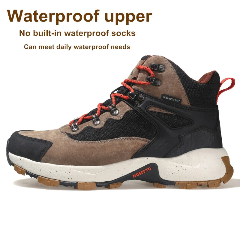 HUMTTO Waterproof Trekking Sneakers for Men Winter Leather Hunting Outdoor Hiking Shoes Sport Walking Tactical Safety Boots Mens