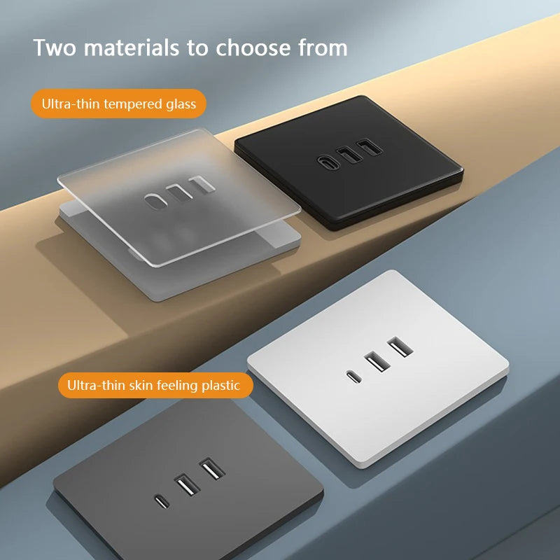 Universal 20W Super Fast Smart Charge Type C USB Port Glass Plastic Power Wall Socket Plug,Quick Charge Adapter Dual USB Socket