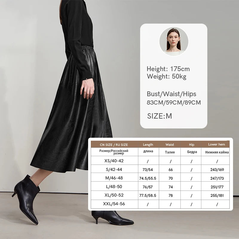 AMII Minimalist Woman Black Midi Skirt 2026 Autumn Vintage Loose Luxury Party PU Leather Skirts Casual A Line Skirts 12543028
