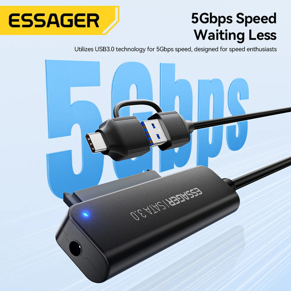 ឧបករណ៍បម្លែងថាសរឹង Essager 2 ក្នុង 1 SATA ទៅ USB 3.0/Type-C សម្រាប់ថាសរឹង HDD/SSD ទំហំ 2.5 អ៊ីញ ឧបករណ៍បម្លែងថាសរឹង USB SATA