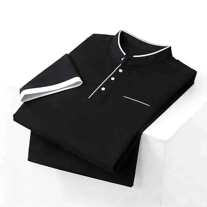 2026 New Men's Mint Green Stand Collar Polo Shirt Office Commute Business Casual Top