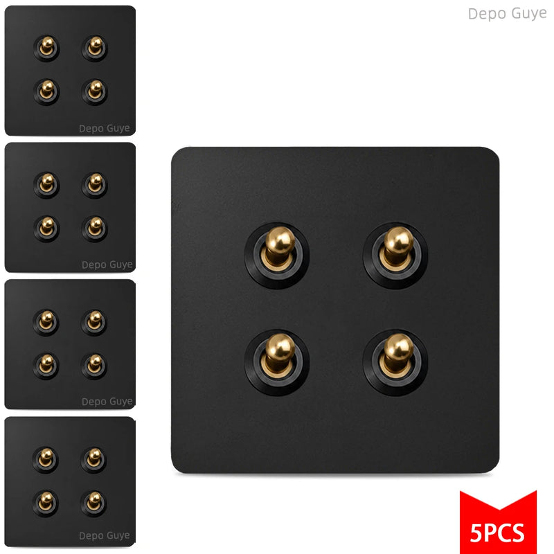 5/10PCS EU Standard Toggle Wall Switch Black Stainless Steel 1-4Gang 2Way Light Brass Lever Switch Panel For Home Improvement