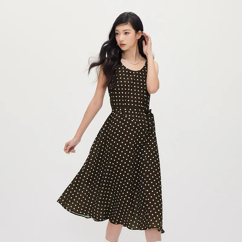 Semir Women Dress Sleeveless Chiffon Midi Vintage Elegant Polka Dot Temperament 2026 Summer Casual Top