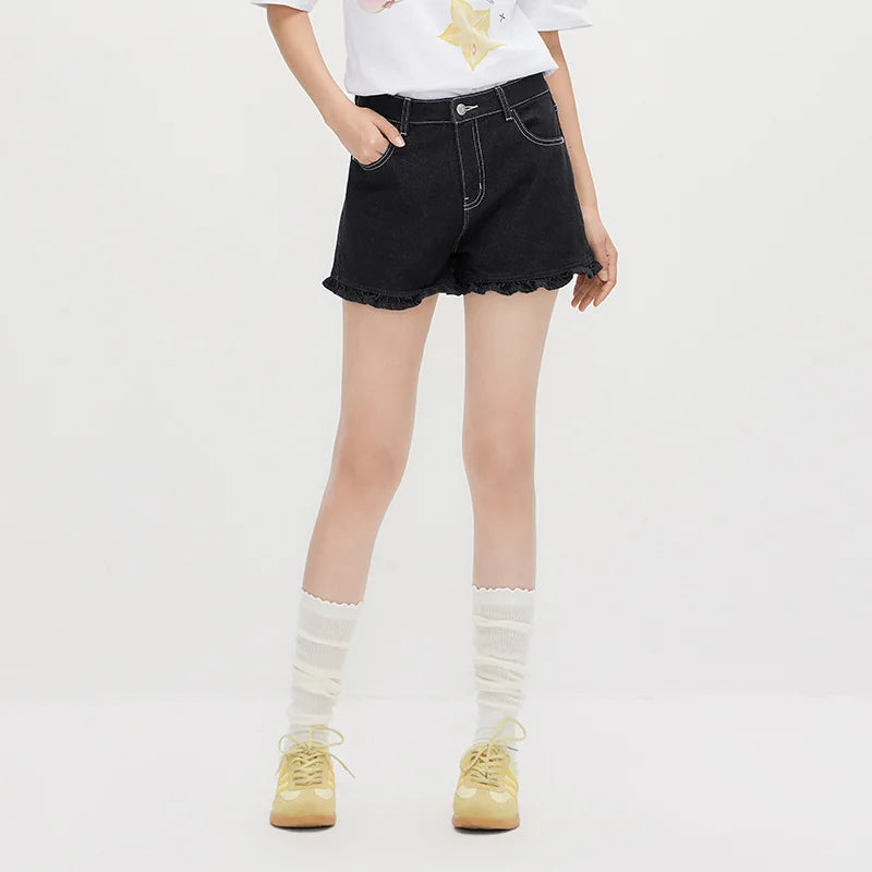 Semir Women Pants Denim Ruffle Trim Shorts Cool Stylish Minimalist Versatile A Line 2026 Summer Casual Top