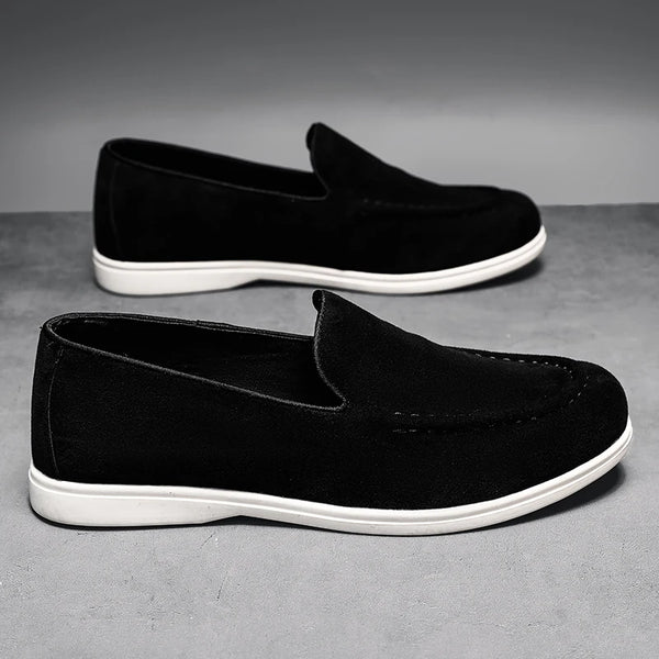 Men's Lightweight Suede Leather Slip-On Loafers British Style Casual Flat Boat Shoes Comfortable Dress Boat Footwear