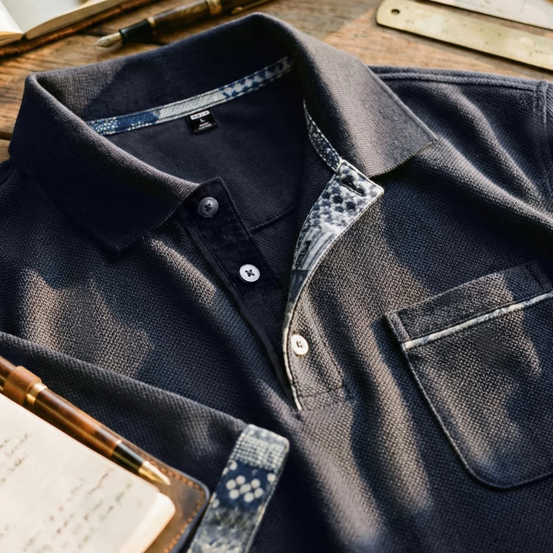 អាវយឺតបុរស Maden អាវប៉ូឡូបែប Vintage Lapel Collar អាវយឺតបុរស អាវដៃខ្លីបោះពុម្ពលំនាំ Spliced សម្លៀកបំពាក់បុរសរដូវក្តៅធម្មតា