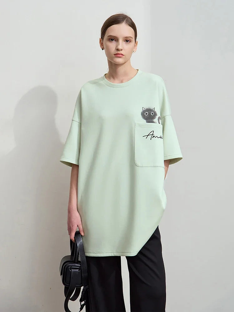 អាវយឺត AMII Minimalist សម្រាប់នារី រដូវក្តៅ ឆ្នាំ២០២៦ ថ្មី អាវក្រៅរលុង ដៃអាវទម្លាក់ បោះពុម្ព អាវយឺតទំហំមធ្យម 12511011