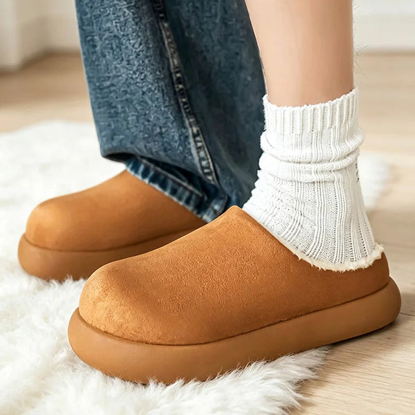Men women's Mules casual cotton shoes winter fashion soft-sole Non-slip lightweight outdoor couple warm velvet snow walking shoe