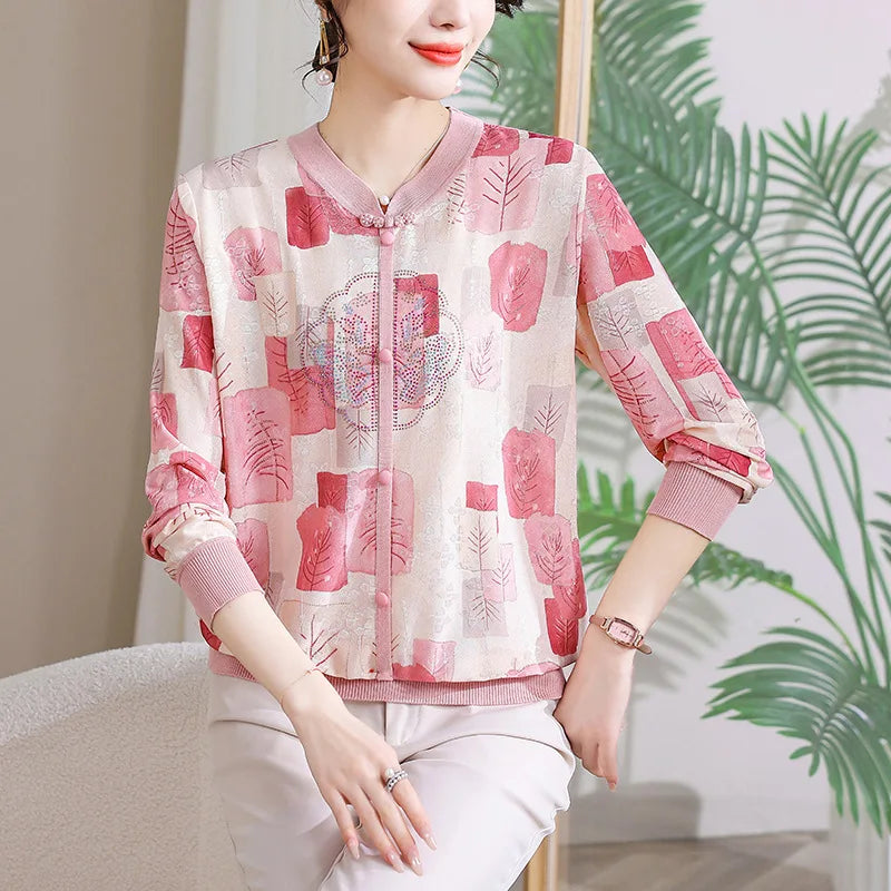 2026 Spring Women's Long-Sleeve Collared T-Shirt, Fashionable Casual Pullover, Available in Blue, Purple, and Red.