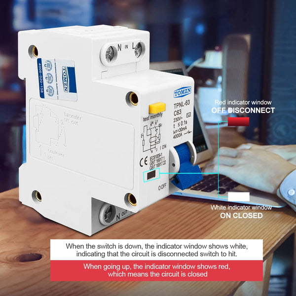 TOMZN 1PCS TPNL DPNL 1P+N 32A 230V~ 50HZ/60HZ Residual Current Circuit Breaker with Over Current and Leakage Protection RCBO