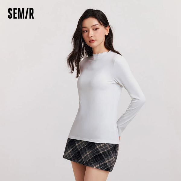 អាវយឺត Semir សម្រាប់នារី ធ្វើពីក្រណាត់ប្រឆាំងបាក់តេរី រាងស្លីម រចនាបថសាមញ្ញ ពណ៌ស្រស់ឆើតឆាយ រចនាបថប្រចាំថ្ងៃ លំនាំរំយោល លំនាំស្រទាប់ សំខាន់
