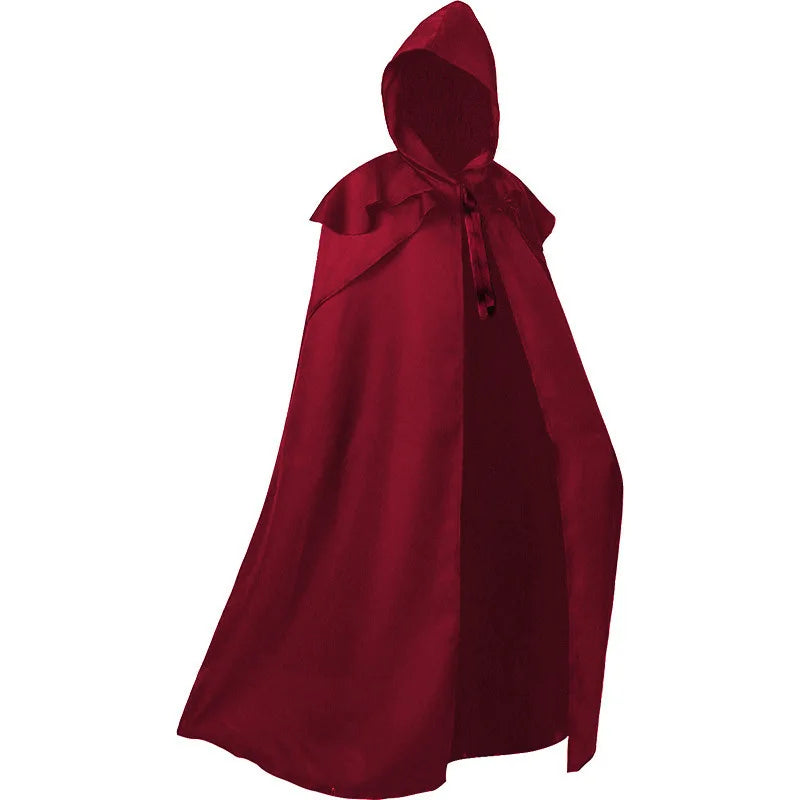 2026 Men's Black Medieval Retro Hooded Robe, Festival/performance Cosplay Costume, Red Cape Long Jacket, Blue and Green Cloak