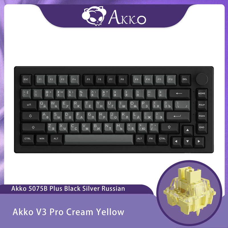 Akko 5075B Plus Mechanical Keyboard 75% ANSI ASA Profile Russian Keycaps RGB 2.4G&Blutooth Wireless/Wired Gaming Keyboard Gasket