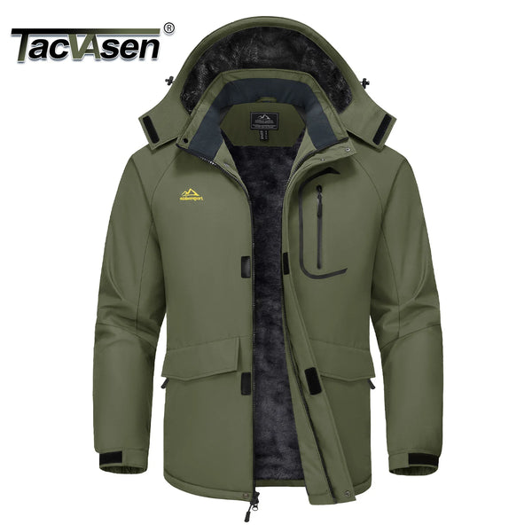 TACVASEN Men's Winter Parka Jacket Windproof Waterproof Fleece Lined Warm Jackets Outdoor Fishing Snow Raincoat with 7 Pockets