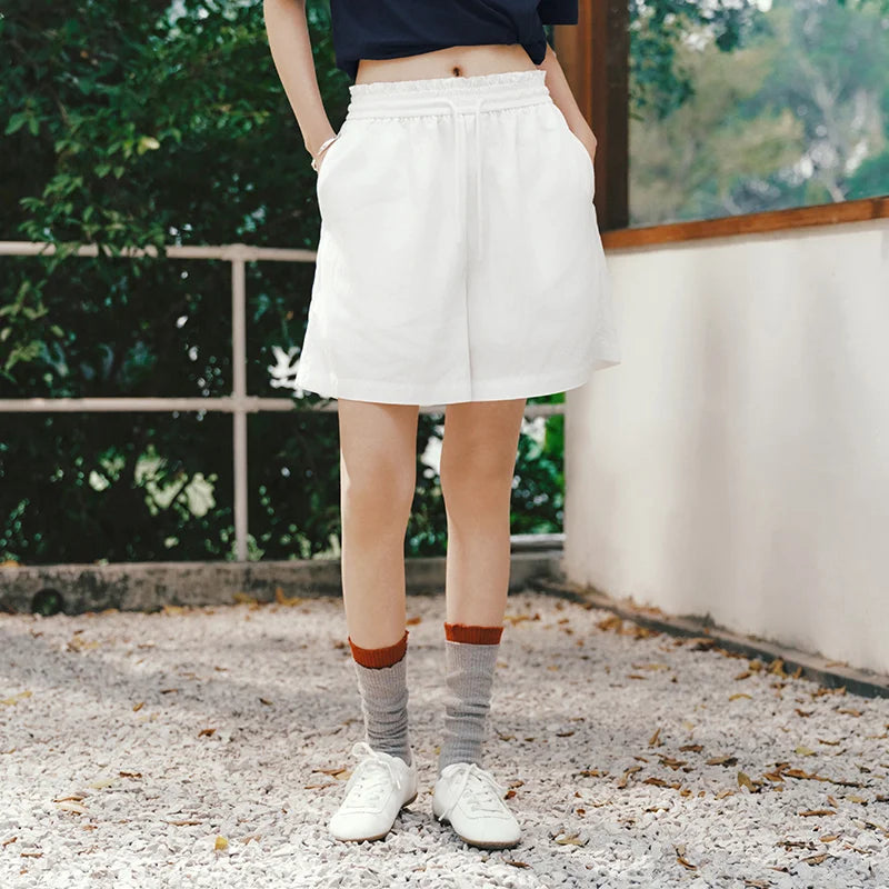 Semir Women Shorts Draping Ruffle Elastic Waist Loose Straight Shorts 2026 Summer Simple Casual