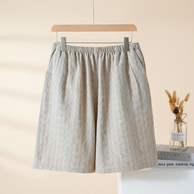 Summer Couple Sleepong Pants 100% Cotton Gauze Men's and Women's Thin Loose Home Pants Elastic Waist Shorts Pajama Pants
