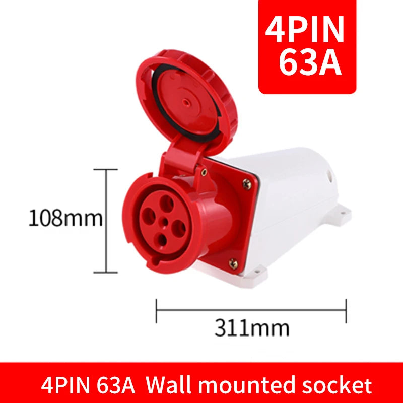 Waterproof Industrial Plug3 Pole 4 Pole 5 Pin dustproof socket IP67 Male and Female 63a 125a Mounted industrial socket 380V 415V