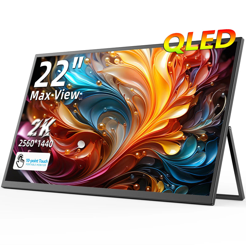 អេក្រង់កុំព្យូទ័រ QLED ល្អឥតខ្ចោះ ទំហំ 22 អ៊ីញ ម៉ូនីទ័រ 2K 1440P 100% Adobe RGB អេក្រង់ប៉ះ 10 ចំណុច ជាមួយជើងទម្រ សម្រាប់កុំព្យូទ័រយួរដៃ កុំព្យូទ័រ Mac ទូរស័ព្ទ ហ្គេម