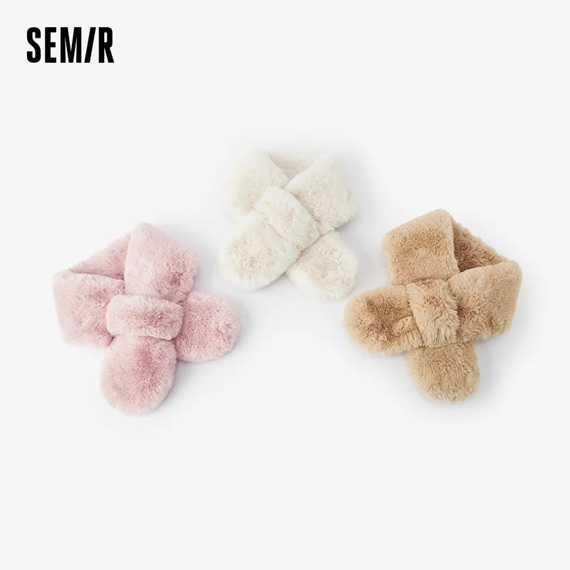 Semir Soft Scarf  Fuzzy Shawl Women Autumn Winter 2025 Warm Plush Short CrossPattern Stylish Casual Comfortable