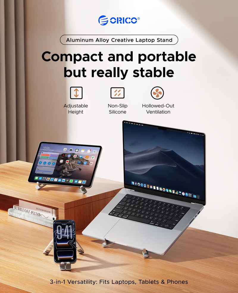 ORICO 3 in 1 Portable Laptop Aluminum Stand For Macbook Air Pro Foldable Notebook Macbook Pro Tablet Phone Stand Free Bag