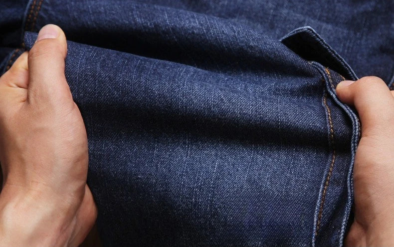 Men's Workwear-Style Blue Jeans, High-Quality Loose-Fit Denim Pants, Asian Sizes 30–42.