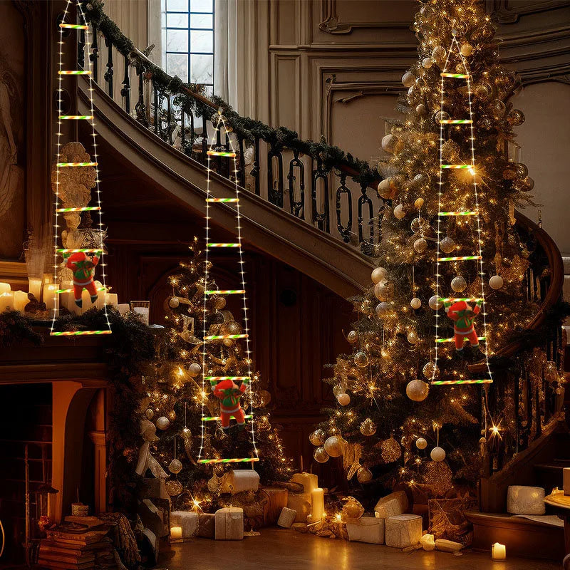 Santa Climbing Ladder String Lights  USB-Powered Christmas Decor 8 Lighting Modes for Holiday Wall Window Decor Remote Control ﻿
