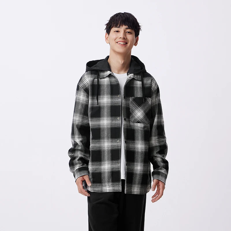 Semir Men Jacket Hooded Detachable Colorblock Plaid Patchwork Casual Outdoor Loose Classic 2026 Autumn Outerwear Daily Wear