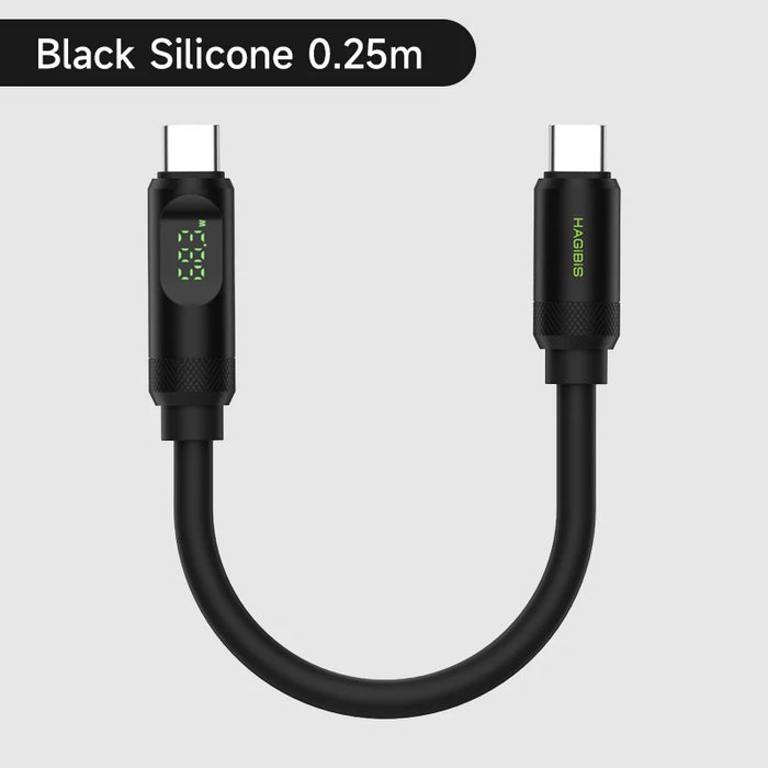 Hagibis Short USB C to USB C Cable PD 240W 40Gbps Fast Charging Cord With LED Display Compatible with Thunderbolt 4/3 iPhone 15 Silicone Black 0.25m
