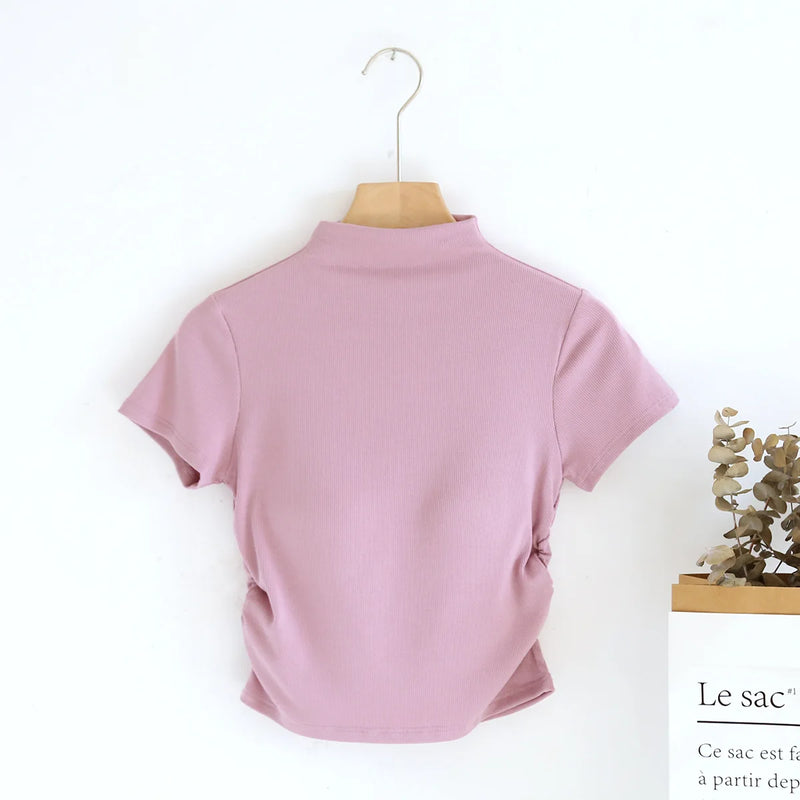 Modal Turtleneck Short Sleeves Chest Pad Base Shirt Women's Slim Underwear Spring and Summer Sleepwear Pajamas One Piece Top