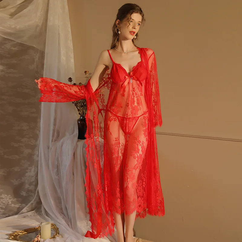 Lace Linerie Women Nightdress Sexy Sleepwear Gowns Night Wear Dress Two Pieces Set Ladies Nightgowns Nuissette Femme Nuit