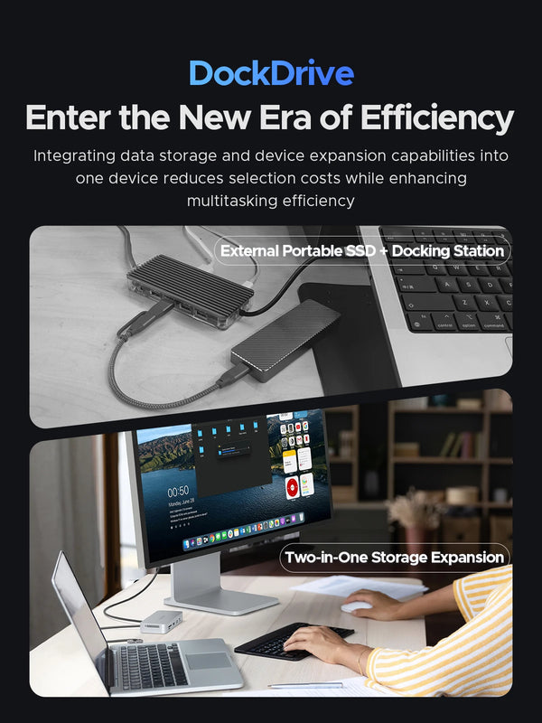 ORICO DataLink PSSD 2TB External SSD Docking Station Type C to HDMI-compatible Adapter 4K@60Hz USB3.2 Gen2 HUB for MacBook