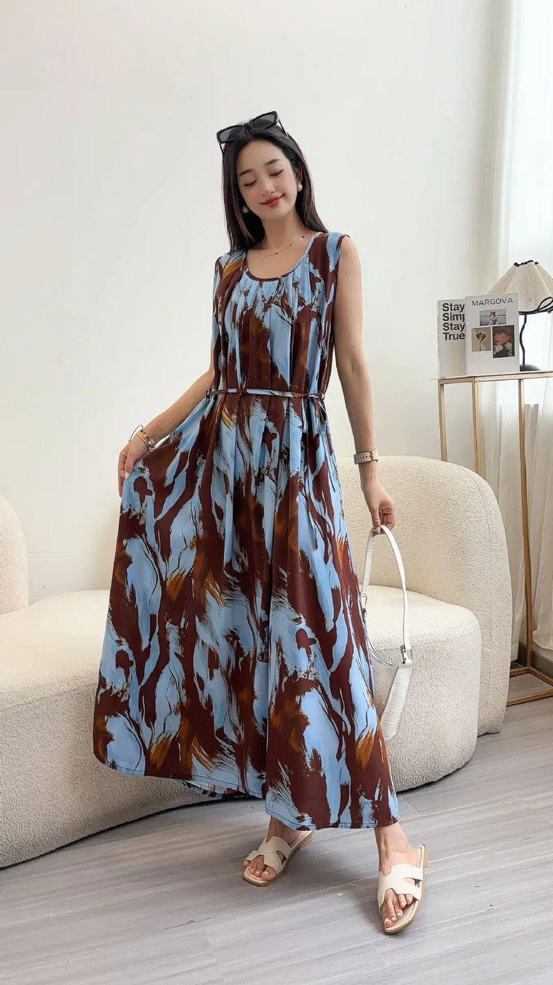Spring Summer New Literary Artistic Style Large Size Women's Clothing Cotton Silk Printing Night Dress Lady Home Nightgowns