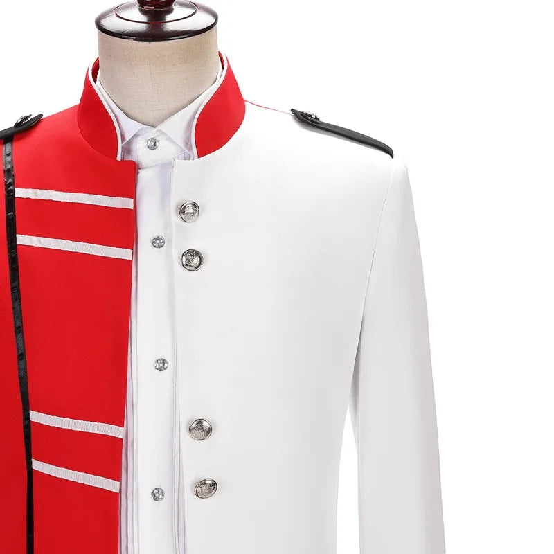 Red, White, and Black Color Blocking Men's Suit Jacket, Single Breasted Blazers, Wedding/Party Dress Coats, Asian Size