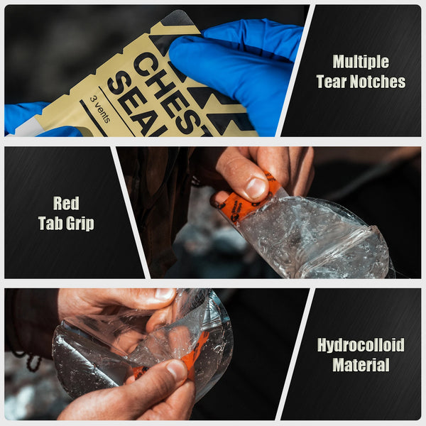 RHINO RESCUE Vent Chest Seal Trauma Dressing First Aid Kit Sterile Tactical Outdoor Emergency IFAK Refill for Military And Outdo