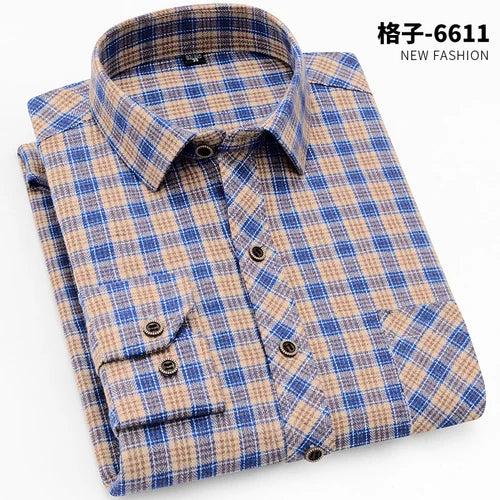 2026 New Men's Long Sleeved Shirts, Autumn Classic Plaid Shirt, with Single Breasted Lapels Camisas 17 Color Grid To Choose From
