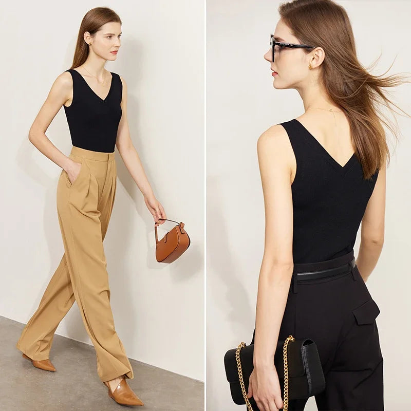 អាវកាក់ AMII Minimalism Tank Top សម្រាប់ស្ត្រី រដូវក្តៅ ឆ្នាំ២០២៦ អាវកាក់ក V ថ្មី ដែលអាចប្រើប្រាស់បានច្រើនយ៉ាង ពណ៌ខ្មៅ សម្លៀកបំពាក់ស្ត្រី 72341028