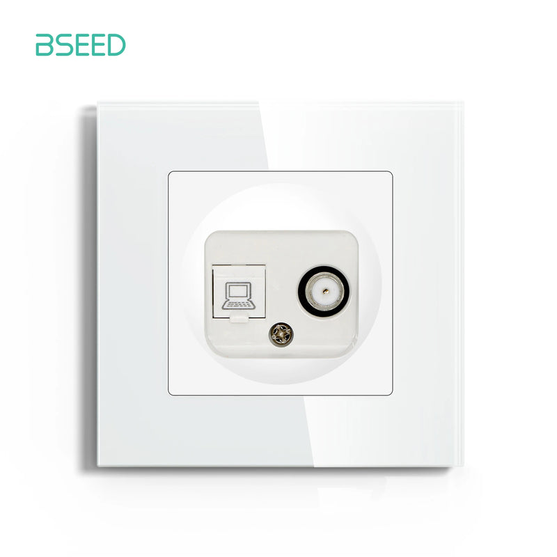 BSEED Wall Socket CAT6 RJ45 Internet Socket TV Satellite Wall Plug Telephone Interface Computer Outlet Glass Panel