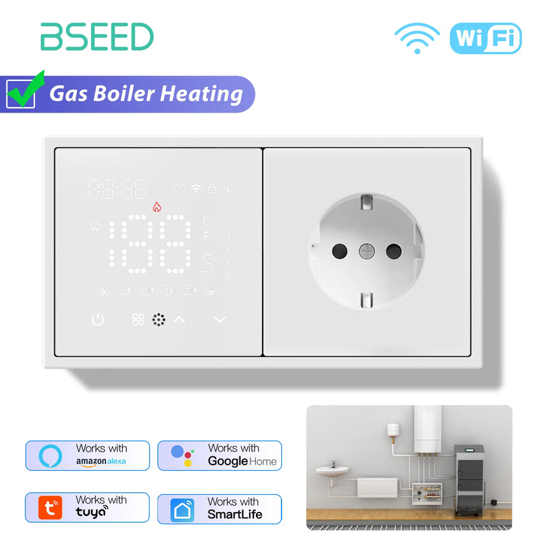 BSEED WIFI Electric Heating Water Boiler Smart Thermostat With Socket Support Alexa Google Temperature Controller Plastic Frame