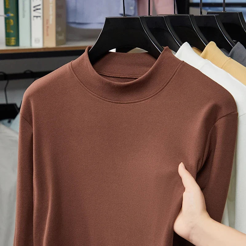 Mens Half Collar Long Sleeve Under Tops Soft Elastic Material Close Fitting Mock Neck Design Autumn Winter Daily Clothing