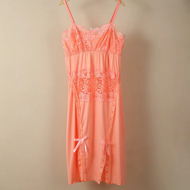 French New Suspender Nightdress Women's Lace Mesh Dressing Gown Female Loungewear Dress Sexy Nightgowns Ladies Sleepwear