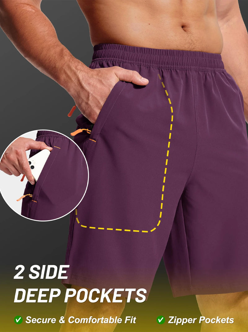 Men's 9" Quick Dry Running Gym Workout Shorts Lightweight Breathable Summer Shorts with 3 Zipper Pockets