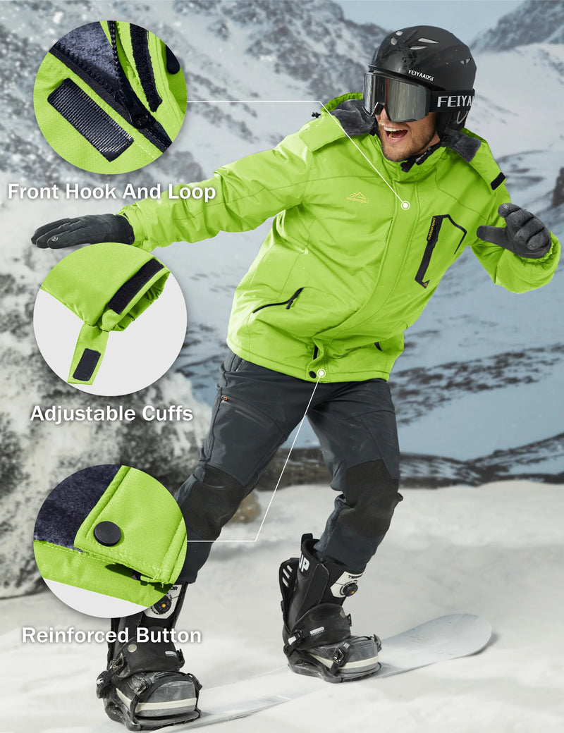 Men's Winter Ski Jacket Waterproof Insulated Fleece Lined Snowboard Parka Hooded Thermal Snow Coat