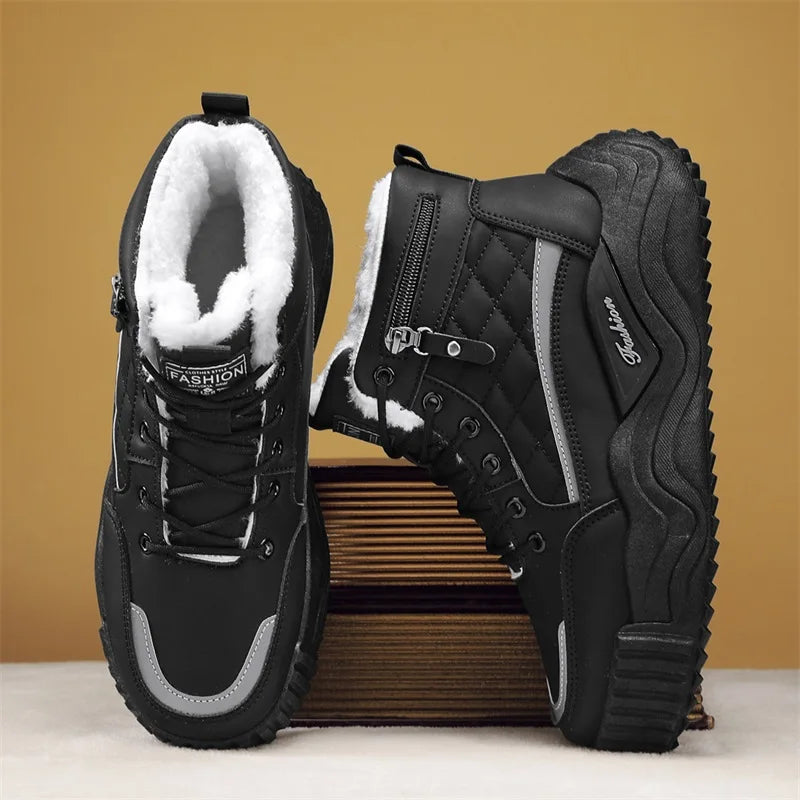 Men's snow boots winter warm plush thick-sole casual boots fashion outdoor sports work boots Lightweight high-top cotton boots